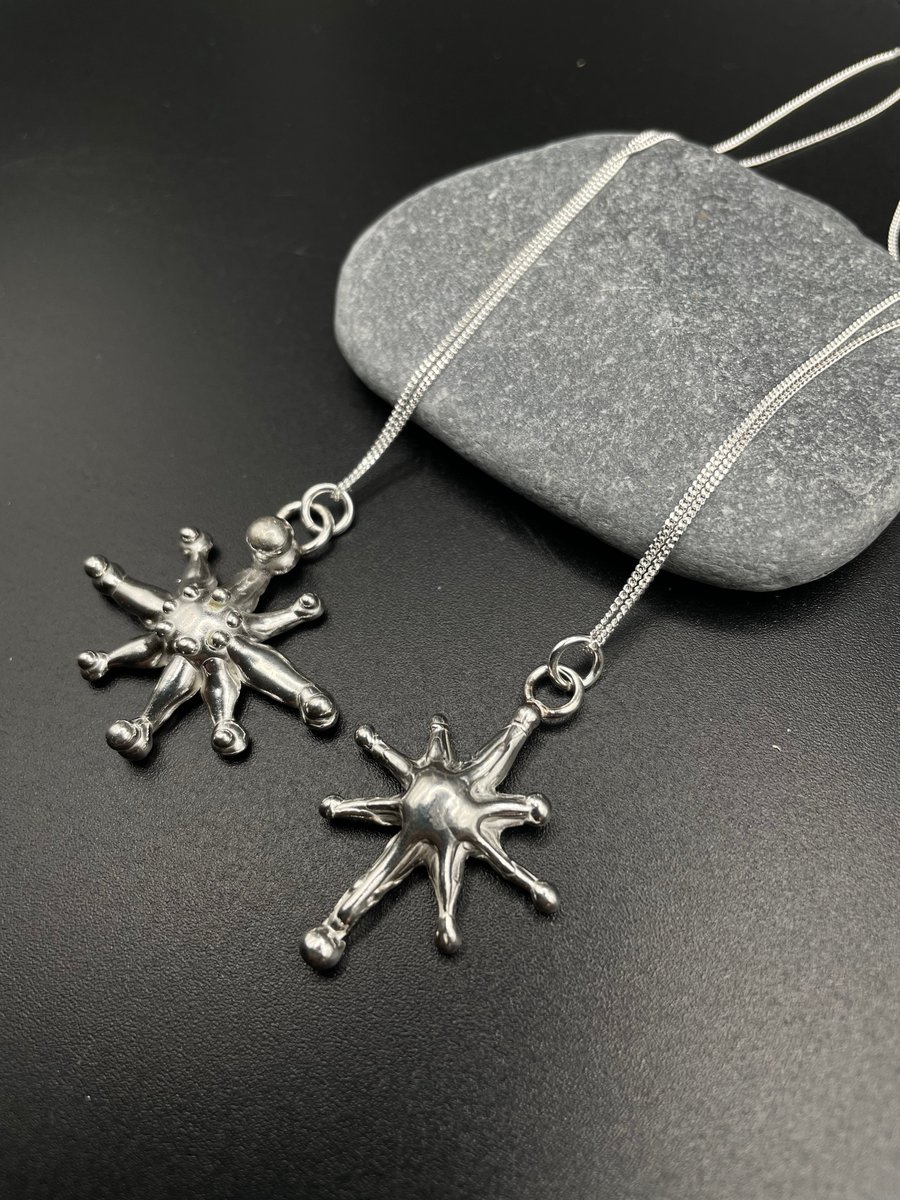 Unique North Star pendant castings in sterling silver, silver chains
