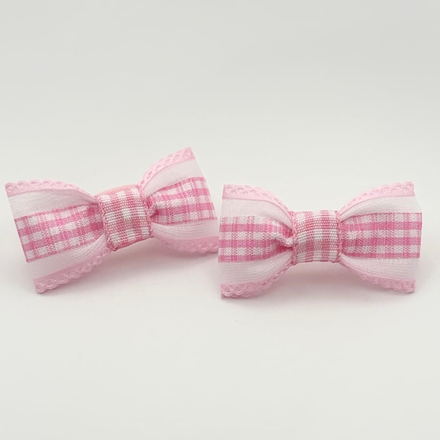 Pink Gingham Bow Hair Bobbles 