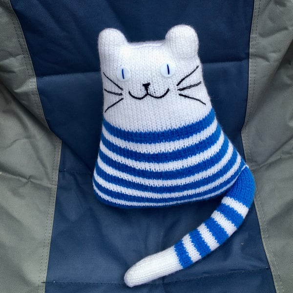 Summer Seconds Nautical  Knitted animal cat plushie, Breton  cat  dolls