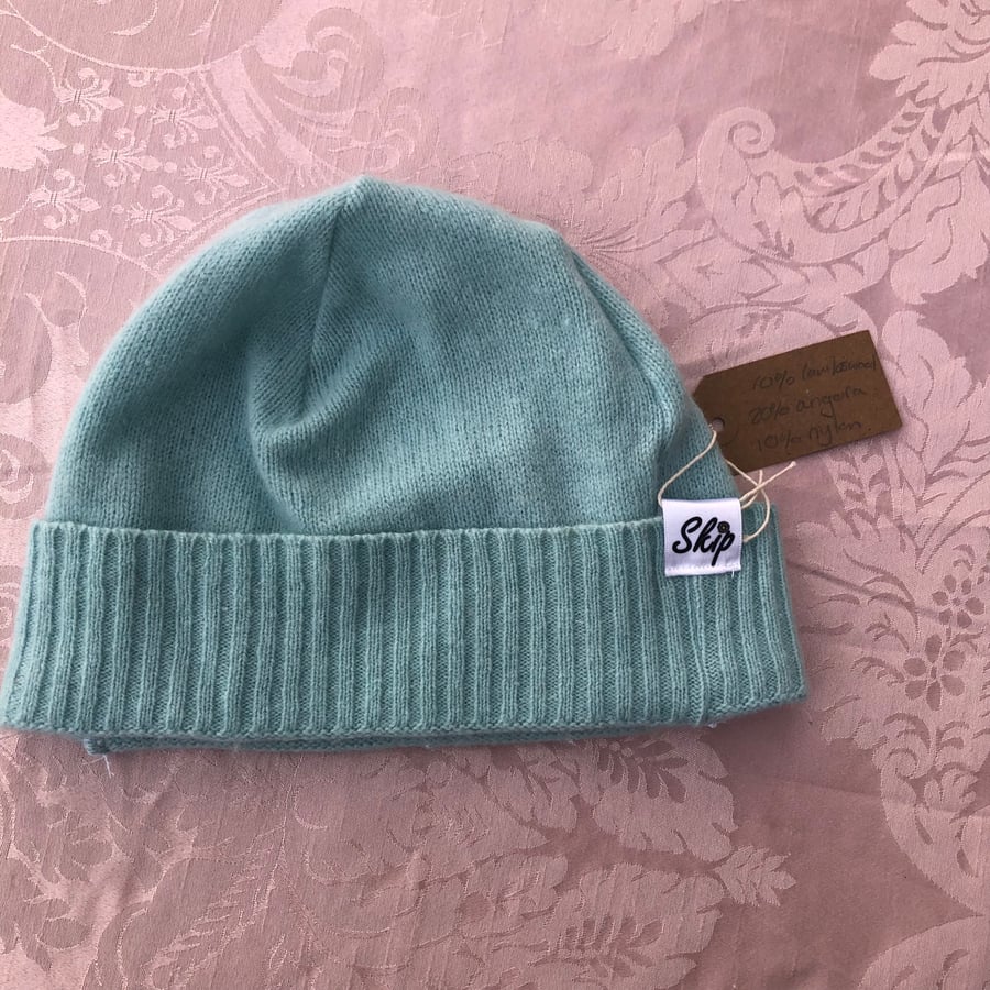 Pale Blue Wool and Angora Hat