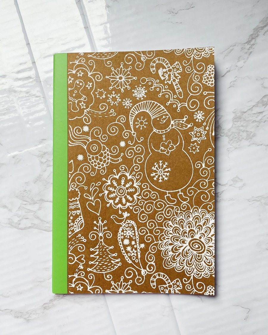  A5 Handprinted Christmas Lined Notebook 