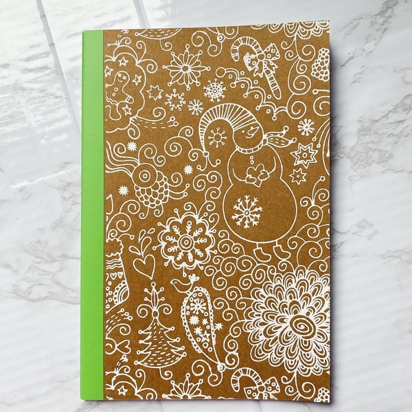  A5 Handprinted Christmas Lined Notebook 