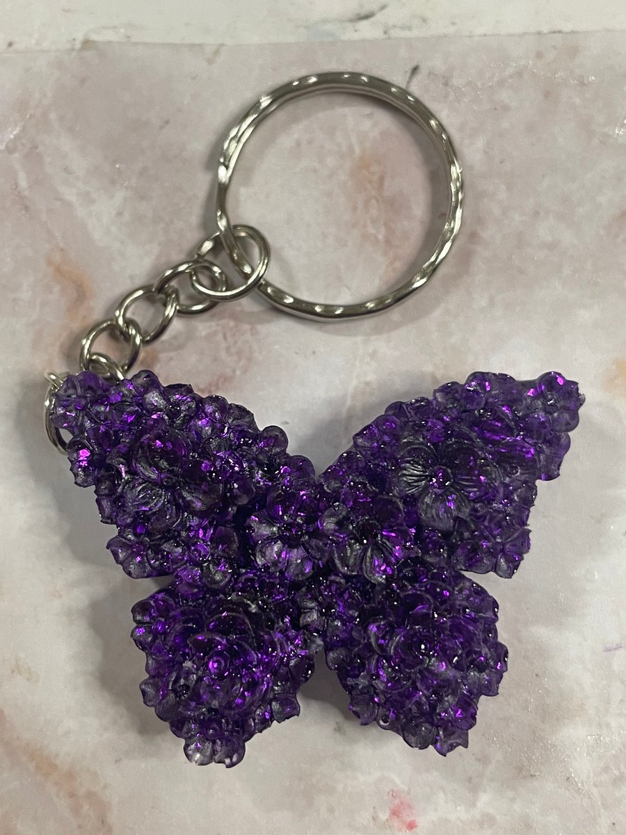 Handmade Resin Purple Butterfly Keyring