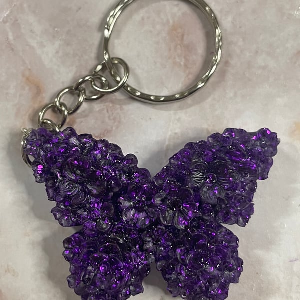 Handmade Resin Purple Butterfly Keyring
