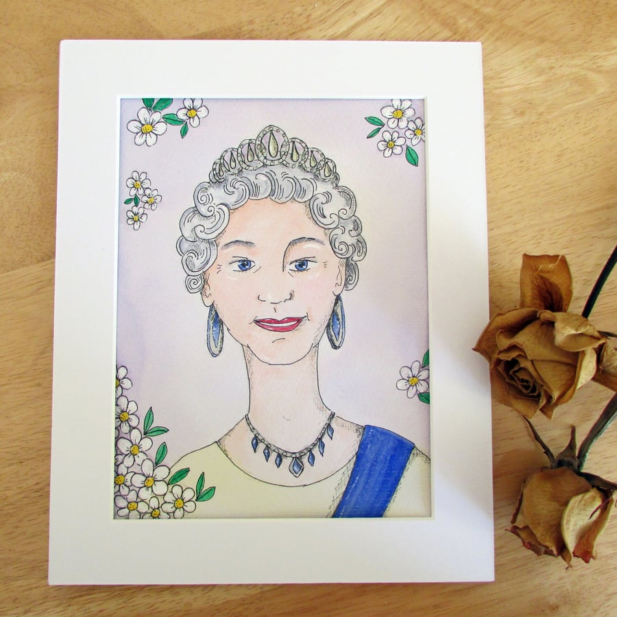 Queen Elizabeth Painting, Birthday, Sapphire Anniversary. Original Acrylic Art