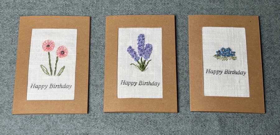 Hand Sewn Flower Card Trio (Set 1)