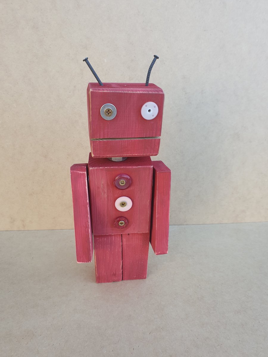 ScrapBots - Bobby Buttons. Ornamental Robot made from reclaimed Wood and fixings