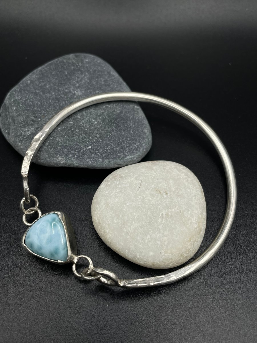 Larimar bangle Sterling silver Hammered texture Size Large One of a kind