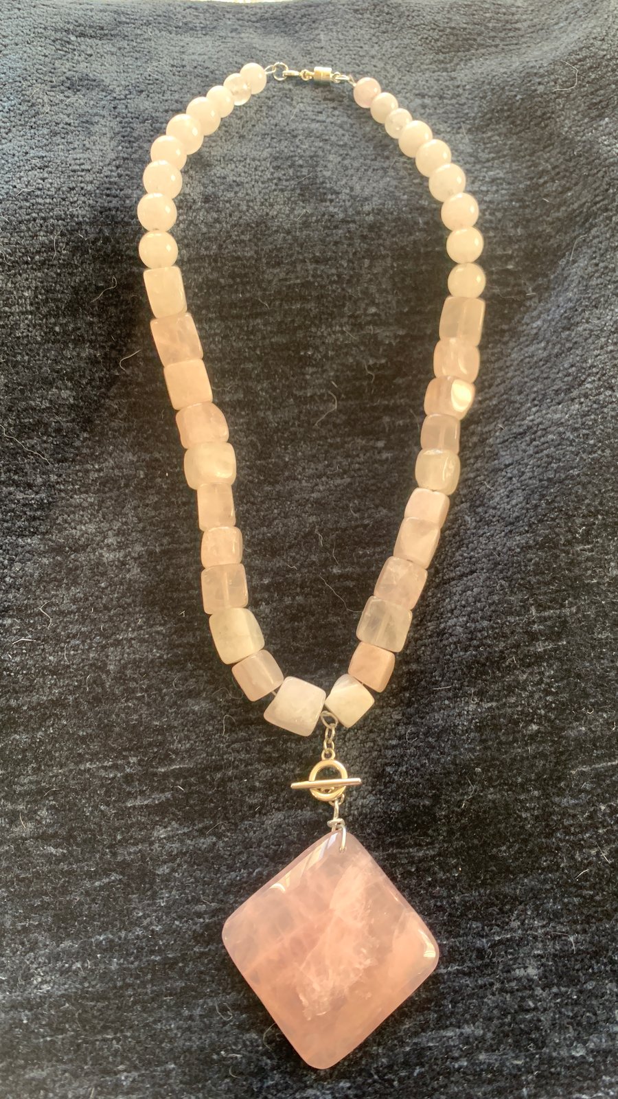 Handmade genuine Rose Quartz statement necklace