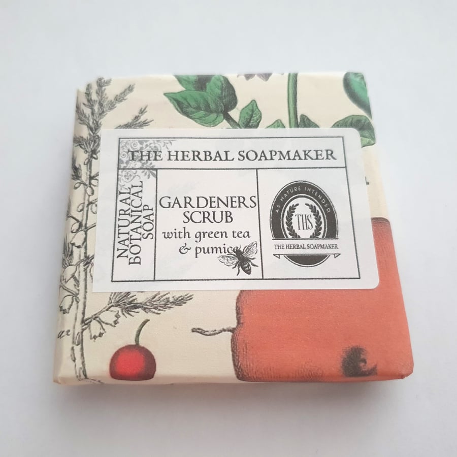 Gardeners Soap with green tea & pumice is for working hands, handmade & natural