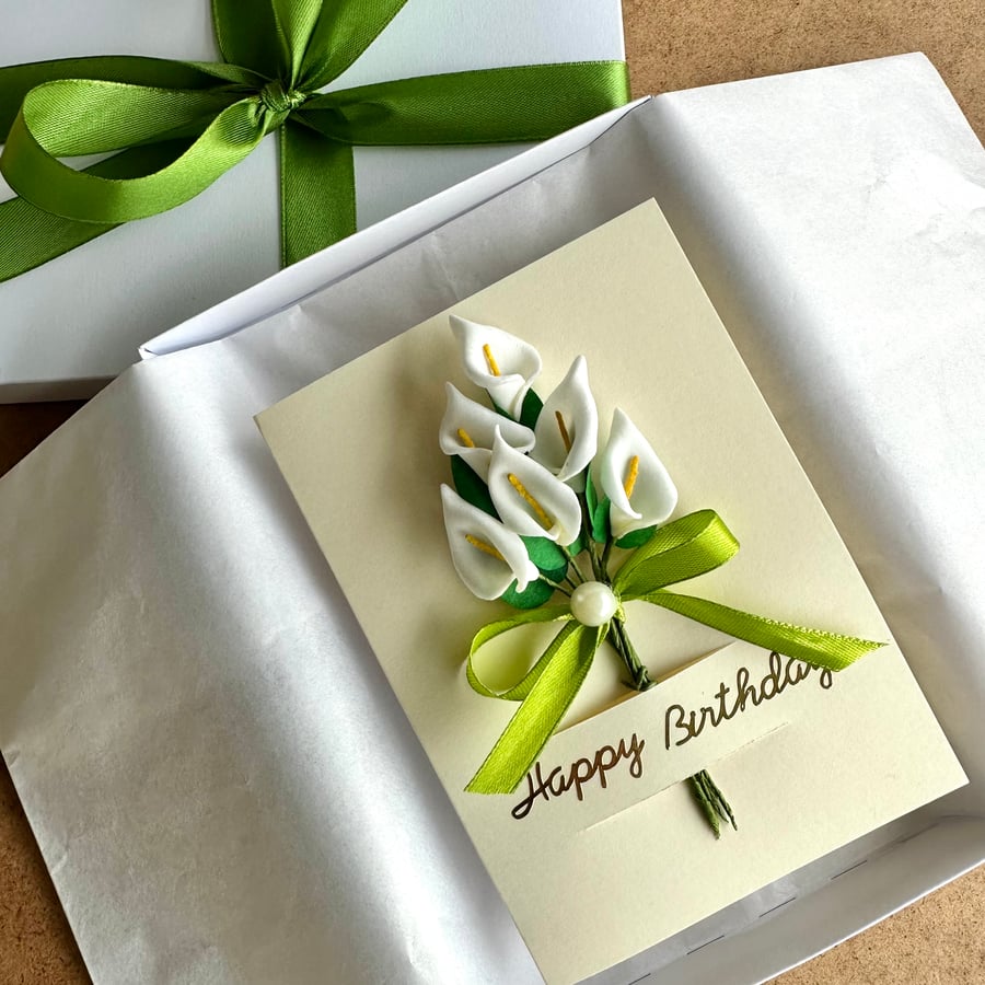 Romantic calla lily birthday card for wife floral keepsake gift for mum