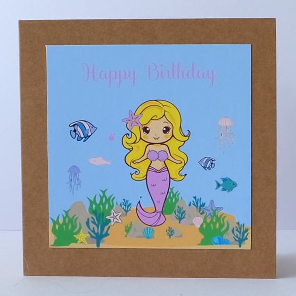 'Colourful Card' Girls Pretty Mermaid Birthday Card 