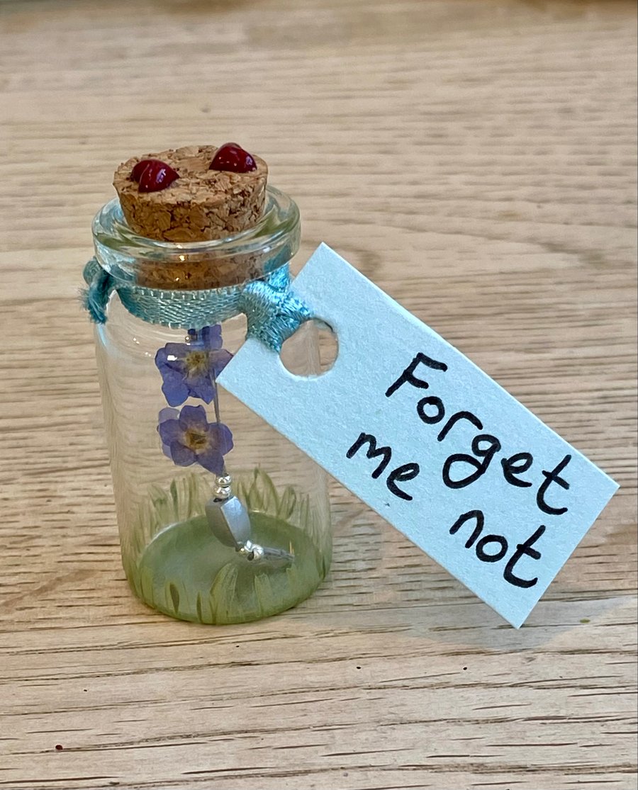 Forget-me-not memorial message in a jar