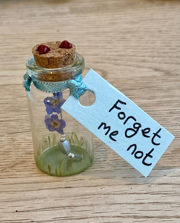 Forget-me-not memorial message in a jar