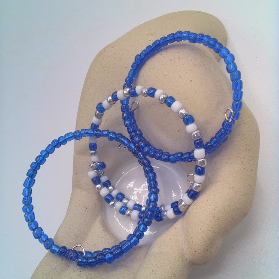 Set of 3 Stacking Memory Wire Cuff Bracelets, Stacking Bracelets, Blue Bracelets