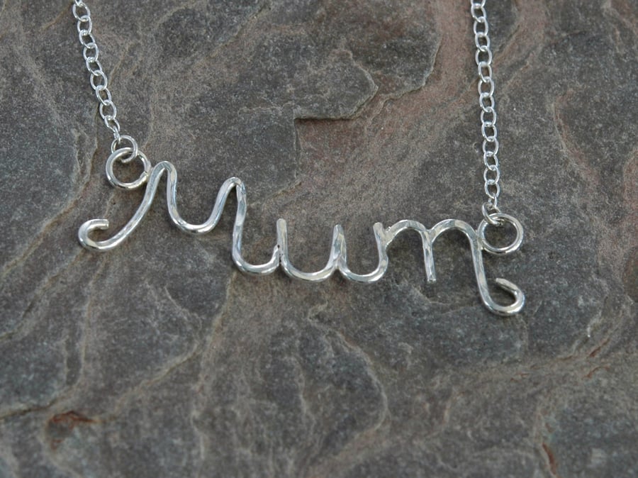 Sterling Silver 'Mum' Pendant Necklace