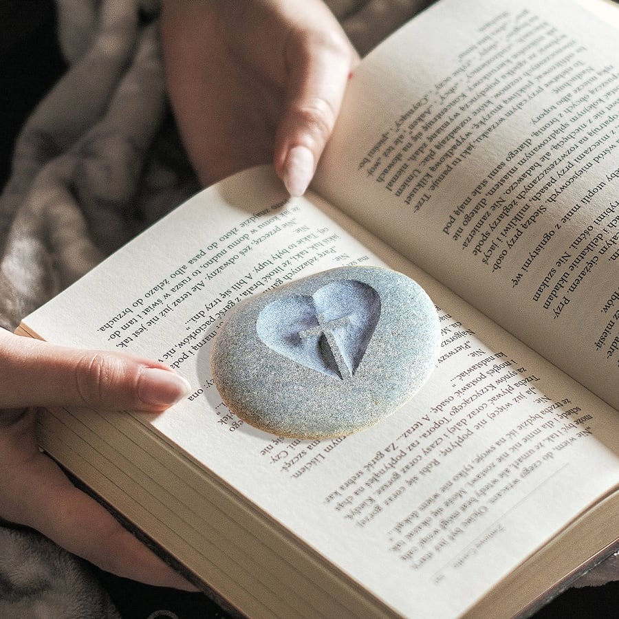 Prayer Cross Stone, Wedding Oath Stone, Hand Carved Rock, Thoughtful Memorial