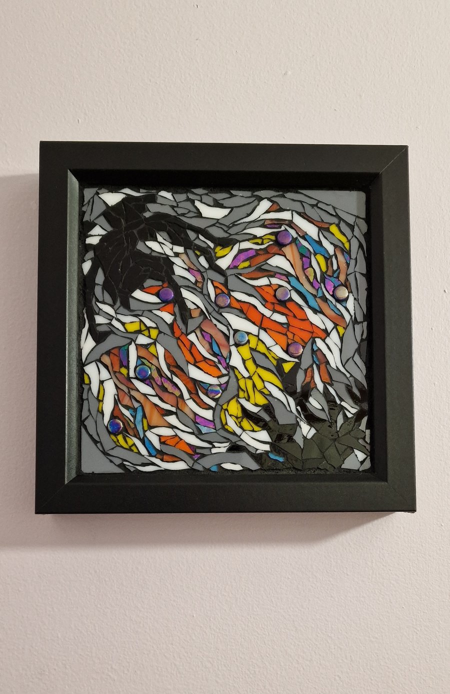 "Tethered Shadows" Framed glass mosaic 
