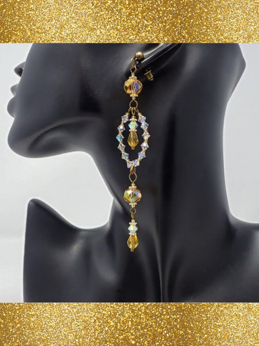 Statement Gold and Crystal Beaded Chandelier Earrings