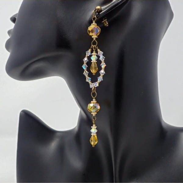 Statement Gold and Crystal Beaded Chandelier Earrings