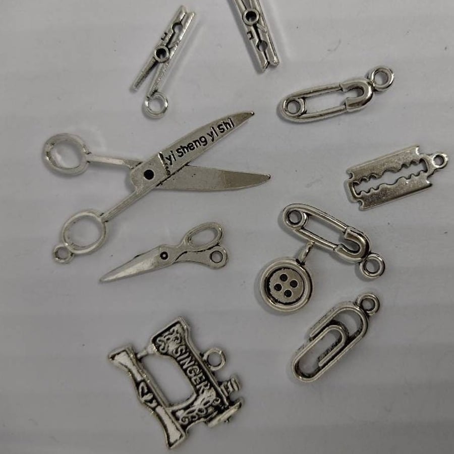 Silver Charms SEWING CRAFT HOBBY Silver Jewellery Making x 10 pieces