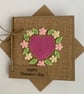 Handmade Valentines card. Rose pink heart and flowers, wool felt. Keepsake card. - Image 3