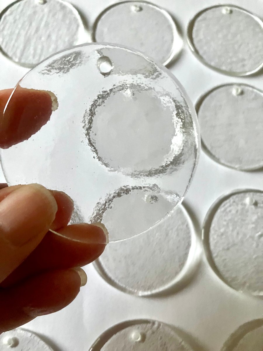 12 Glass fusing drilled circles 6cm diameter Bullseye 90coe glass