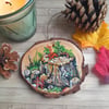 Hand Painted Autumn themed  Wooden Slice