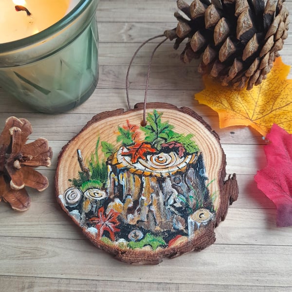 Hand Painted Autumn themed  Wooden Slice