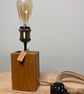 Handmade Solid Oak Block Lamp with Edison Bulb