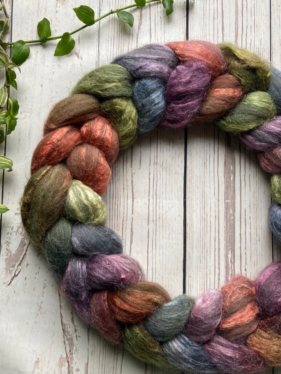 Grey Merino Silk Spinning fibre 100g Wild Blackberries 