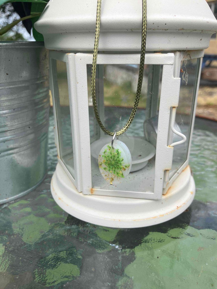 Green dried flower resin pendant