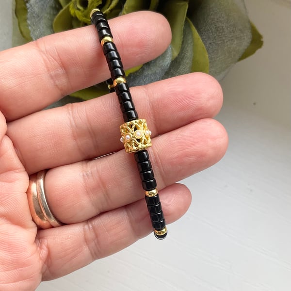 Handmade black agate beads women’s bracelet