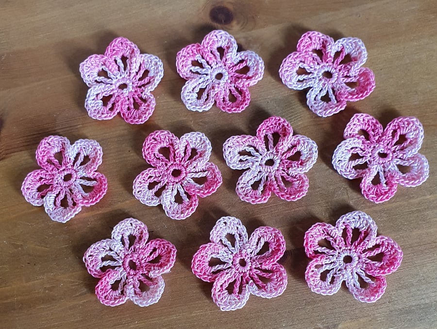 PINK MULTICOLOURED FLOWERS - 5 PETALS 'BUSY LIZZIE' - 3.5cm Pack of 10