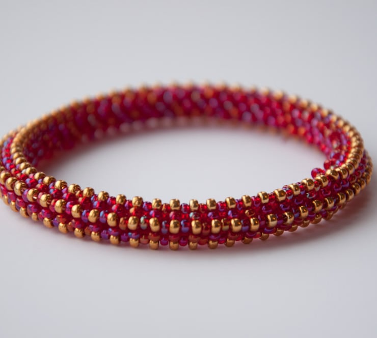 Red - Hand Embroidered Beadwork Bangle (Set of 2) main image 1
