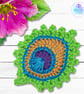Crochet peacock feather brooch, peacock badge, peacock pin. - Image 2