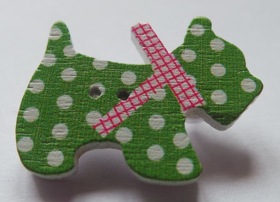 Cute little Scottie Dog wooden button brooches - 10 different designs polka dot