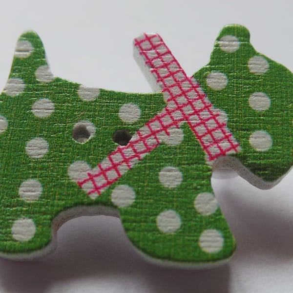 Cute little Scottie Dog wooden button brooches - 10 different designs polka dot