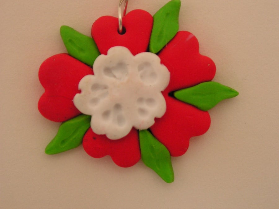 Tudor rose polymer clay pendant necklace