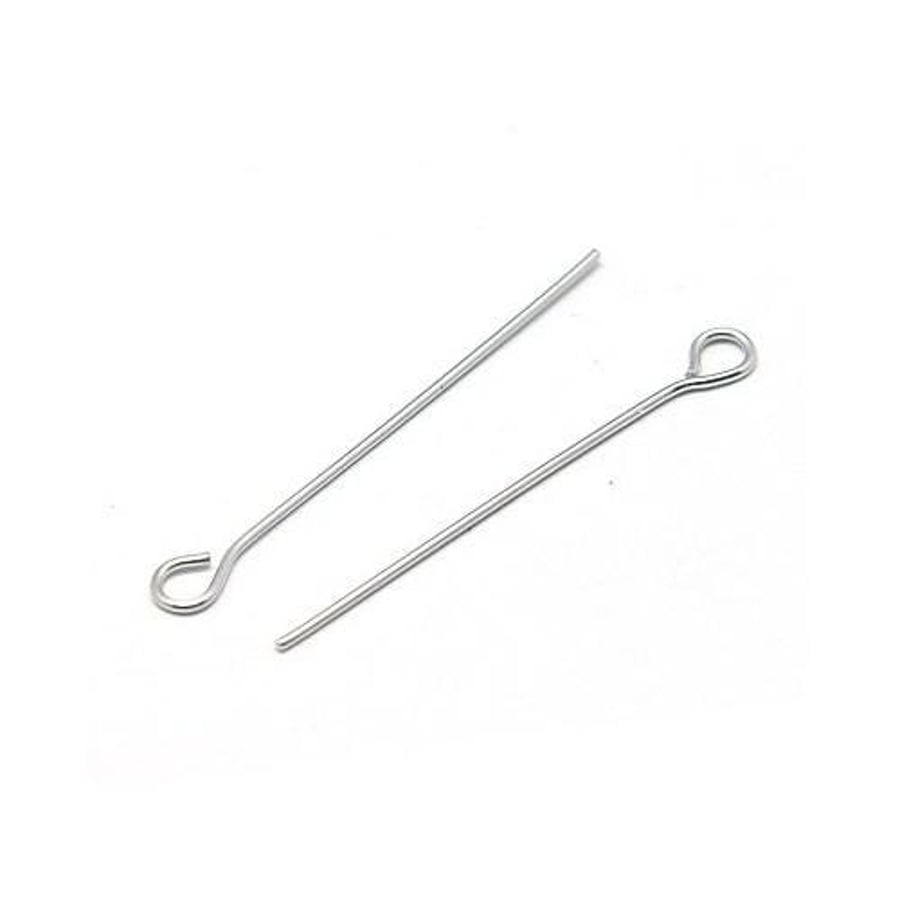 304 Stainless Steel Eye Pins - Silver, 0.6mm x 50mm - Pack of 110 - Durable Find