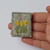 Spring Daffodils and Butterfly Embroidered Wool Felt Brooch