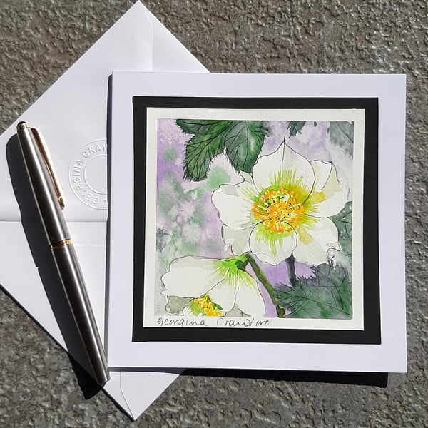 Blank Card. Father's Day. Birthday, Anniversary.  Hellebores. Keepsake Card. 