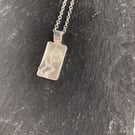 Silver leaf imprint rectangular pendant with flower and butterfly detail