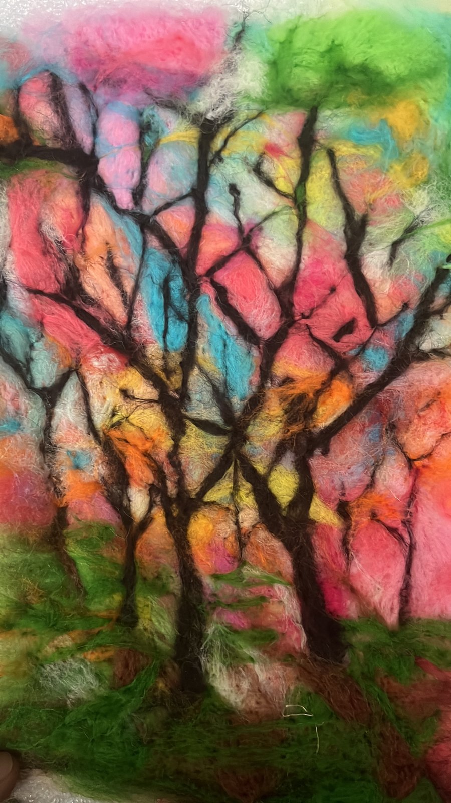 Abstract Colourful Woodland - Needle felt wall hanging art 