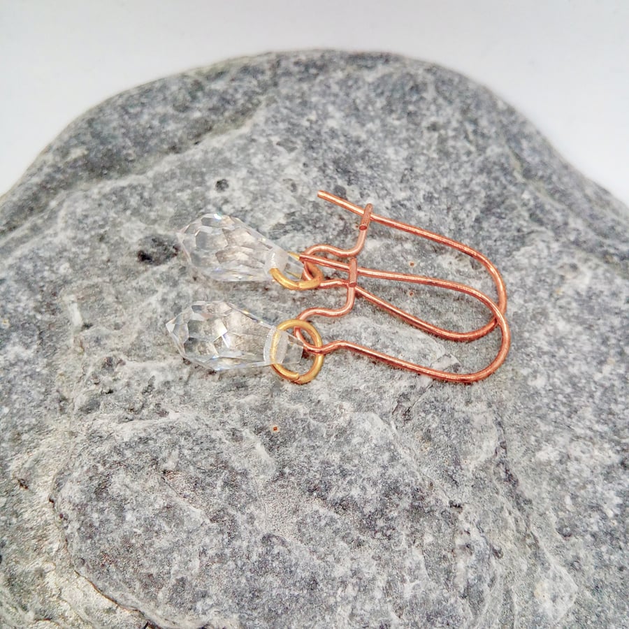 Clear Crystal Drop Bead Earrings with Rose Gold Plated Wires, 