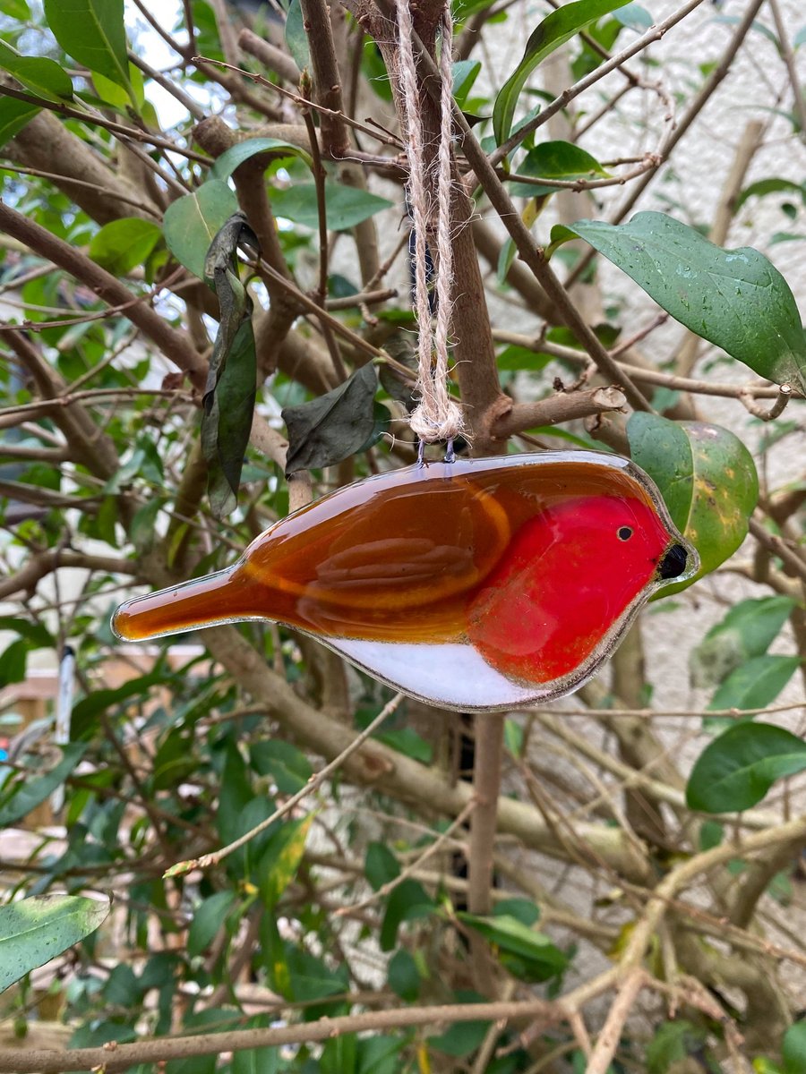 Fused Glass Birds, ROBIN bird lover gift, British bird, hanging bird