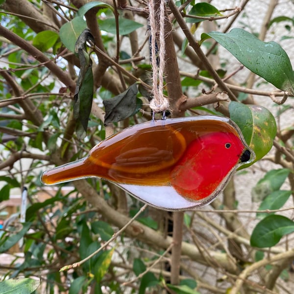 Fused Glass Birds, ROBIN bird lover gift, British bird, hanging bird