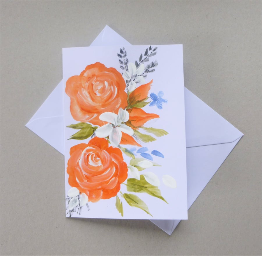 blank card hand painted floral greetings card ( ref F 457.B5 )