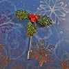 Small Christmas HOLLY & RED BERRIES PIN Xmas Lapel Brooch HANDMADE HAND PAINTED