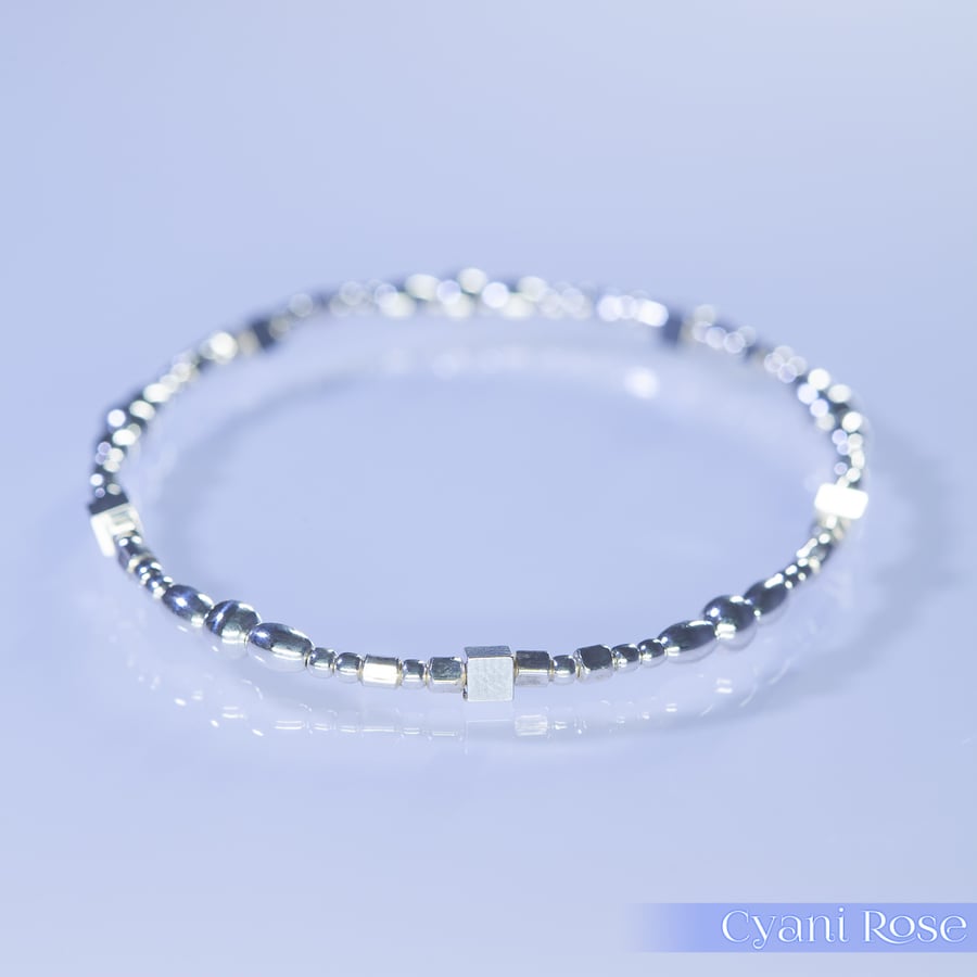 Dainty Sterling Silver multi bead stacking bracelet stretchy 